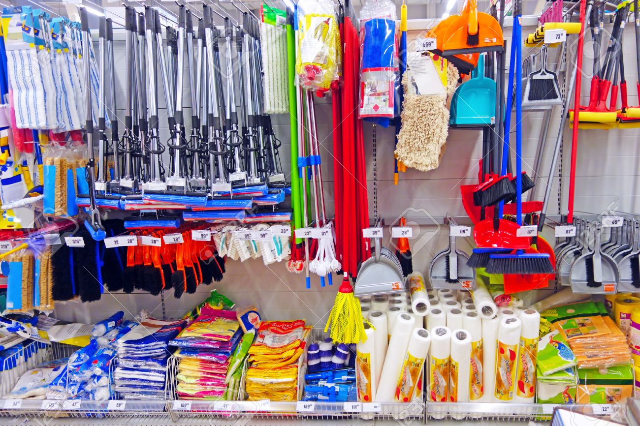 Division Household goods for house cleaning in the supermarket